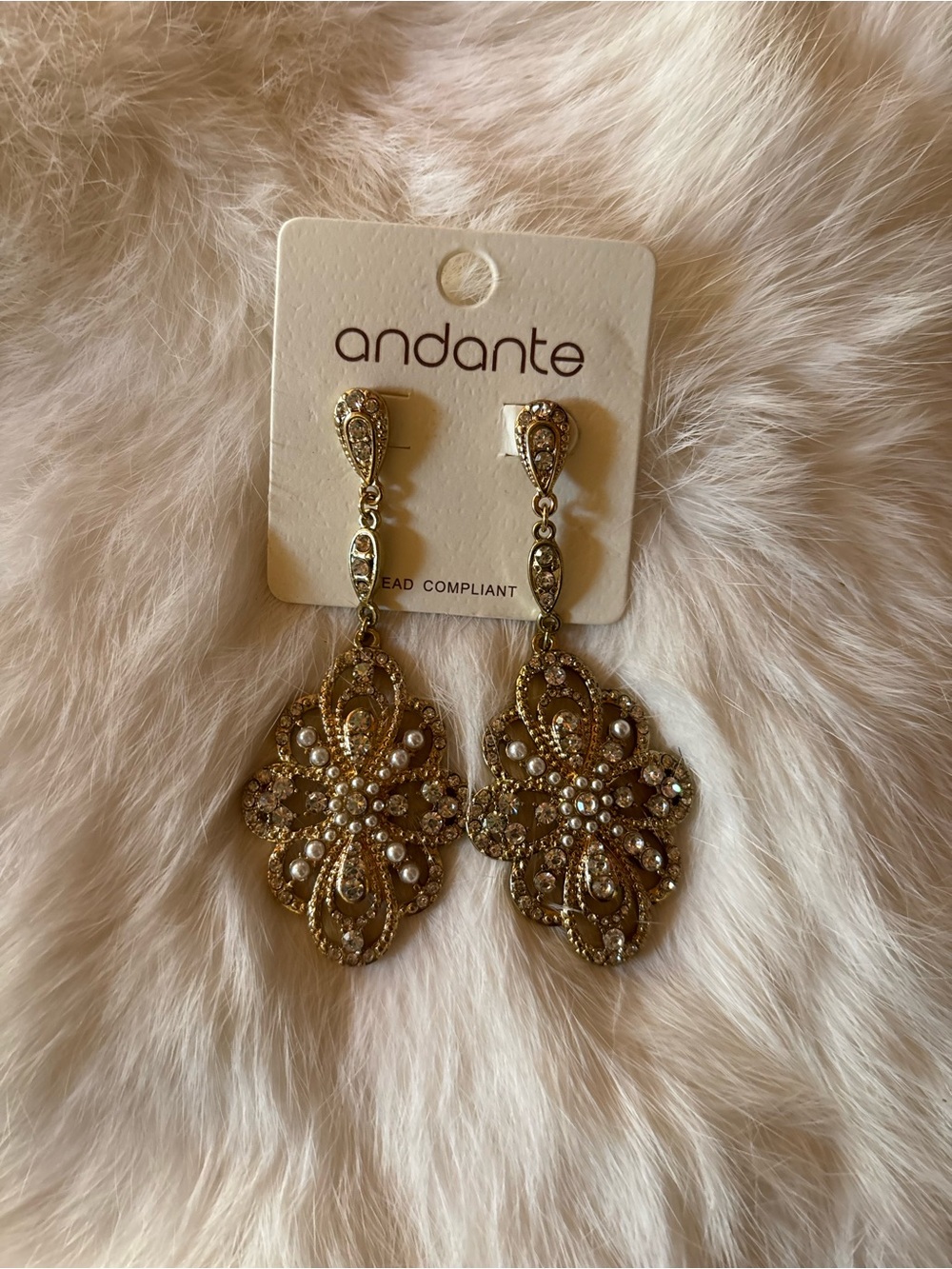 Andante Gold Filigree Pearl & Crystal Drop Earrings